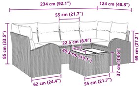 7 darabos Kert Kanapé Szett Párnákkal Világosszürke Poli Rattan