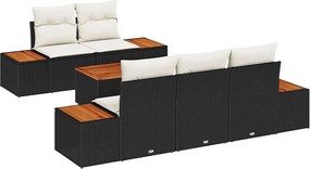vidaXL Kerti Kanapé Szett párnával 6 pcs Fekete Poli rattan