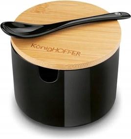 Cukortartó porcelán fedővel és kanállal, fekete