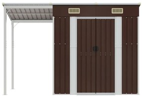 barna kerti fészer meghosszabbított tetővel 277x110,5x181 cm