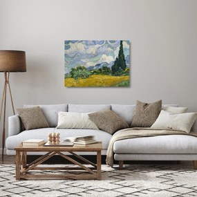 Üveg kép - Vincent van Gogh, Wheat Field with Cypresses, reprodukciók (70x50 cm)