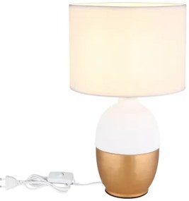 Globo 21627W Asztali lámpa fehér kerámia, arany színű kerámia, fehér textil, fekete PVC kábel, billenőkapcsoló a kábelen, ø: 250mm, M:430mm, kábelhossz 1500mm, nem tartozék: 1x E14 40W 230V