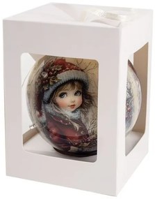 Led-es vintage karácsonyfadísz díszdobozban - lány Mikulásruhában