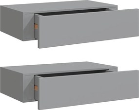 vidaXL 2 db szürke MDF falra szerelhető fiókos polc 40 x 23,5 x 10 cm