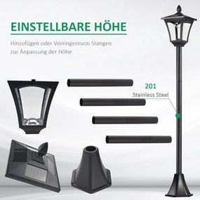 Outsunny LED napelemes kerti lámpa, rozsdamentes acél állólámpa, 160 cm magas, fekete