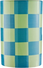 CHECKER kerámia váza 20cm menta/kék
