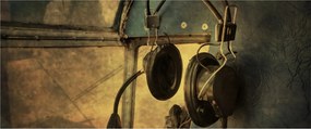 Kép - Vintage repülőgép fejhallgató (120x50 cm)