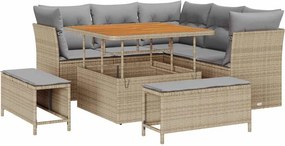 vidaXL Kerti Kanapé Szett 8 pcs Bézs polirattan