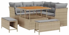 vidaXL Kerti Kanapé Szett 8 pcs Bézs polirattan