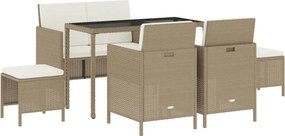vidaXL 6 részes bézs polyrattan kerti étkezőgarnitúra párnákkal