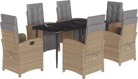 vidaXL 7 részes bézs polyrattan kerti étkezőgarnitúra párnákkal