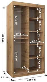 Ruhásszekrény 100 cm Verika 1 100 (fehér + artisan tölgy)). 1063673