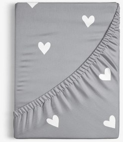 Goldea pamut gumis lepedő - szívecskék, szürke alapon 160 x 200 cm