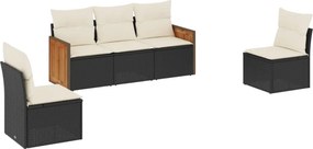 vidaXL 5 részes fekete polyrattan kerti kanapészett párnákkal