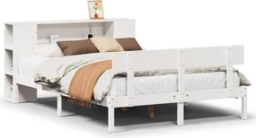 vidaXL fehér tömör fenyőfa könyvespolcos ágy matrac nélkül 140x190 cm