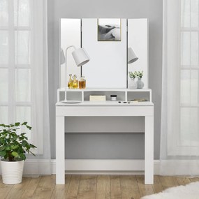 Juskys Marla fésülködőasztal hármas tükörrel, fehér színben