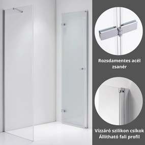 Stuxi Verona 120x80 aszimmetrikus csuklóajtós zuhanykabin 6 mm vízlepergető biztonsági üveggel, króm