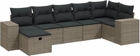 vidaXL 7 részes világosszürke polyrattan kerti ülőgarnitúra párnákkal