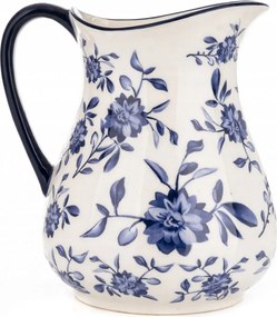 Virágokkal Díszített Kancsó Hideg Italokhoz 1,5L Fehér Kék Váza 1,3