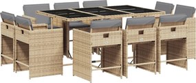 vidaXL 11részes vegyes bézs polyrattan kerti étkezőgarnitúra párnákkal