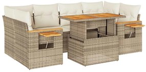 vidaXL 7 részes bézs polyrattan akácfa kerti ülőgarnitúra párnákkal