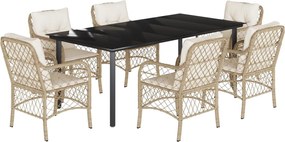 vidaXL 7 részes bézs polyrattan kerti étkezőgarnitúra párnákkal