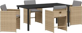 vidaXL Kert étkező szett párnával 5 pcs Bézs polirattan