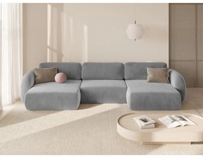 Világosszürke bársony kinyitható-tárolóhelyes (U alakú) sarokkanapé Tonale – Cosmopolitan Design