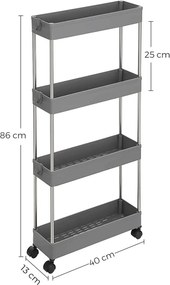 Gurulós tárolókocsi, műanyag, szürke, APV-E1008 GREY