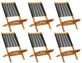 6 db fekete tömör akácfa összecsukható kerti szék