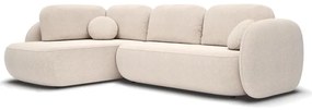 OLBIA balos, L alakú, kihúzható sarokkanapé tárolóval, bézs