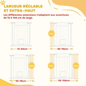 PawHut Bővíthető Kutya Biztonsági Korlát 76-104 x 95 cm, lépcső- és ajtókori korlátozó dupla zárási rendszerrel, nyomás vagy fúrás általi rögzítéssel,