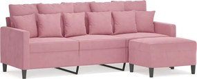 vidaXL 3 személyes rózsaszín bársonykanapé lábtartóval 180 cm