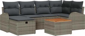 vidaXL Kerti Kanapé Szett párnával tárolóval 7 pcs Szürke Poli rattan