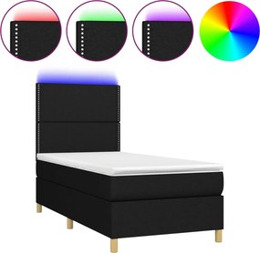 vidaXL fekete szövet rugós és LED-es ágy matraccal 100x200 cm