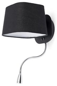 FARO SWEET fali lámpa, olvasókarral, fekete, E27 foglalattal, IP20, 29951