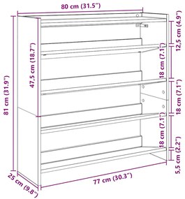 fekete szerelt fa cipőtároló szekrény 80x25x81 cm