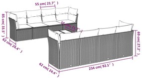 9 részes világosszürke polyrattan kerti ülőgarnitúra párnával