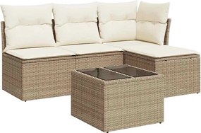 vidaXL 5 részes bézs polyrattan kerti ülőgarnitúra párnákkal