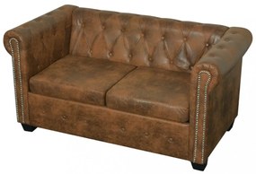 2 személyes barna műbőr Chesterfield kanapé