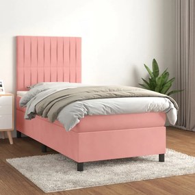 rózsaszín bársony rugós ágy matraccal 80 x 200 cm