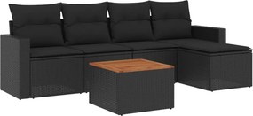 vidaXL 6 részes fekete polyrattan kerti ülőgarnitúra párnákkal