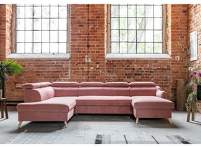 Világos rózsaszín bársony kinyitható sarokkanapé (bal oldali-"U" alakú) Sweet Harmony – Miuform