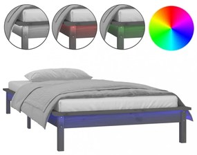 kis egyszemélyes szürke tömör fa LED-es ágykeret 75 x 190 cm