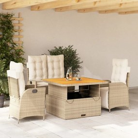 4 részes bézs polyrattan kerti étkezőgarnitúra párnákkal