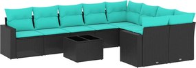 vidaXL 10 részes fekete polyrattan kerti ülőgarnitúra párnával