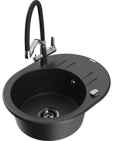 Mexen Kevin gránit mosogató, 1-medencés, Duo konyhai csapteleppel, fekete/arany metál - 6517-75-671701-07-B