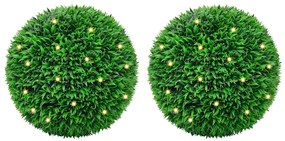 2 db zöld mesterséges boxwood gömbök LED fényekkel 55 cm