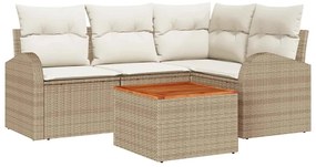 vidaXL Kerti Kanapé Szett tárolóval 5 pcs Beige és krém polirattan