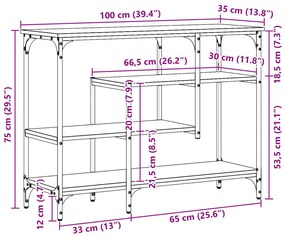 Konsole Asztal Fekete Tölgy 100x35x75 cm Műanyag Fa és Acél